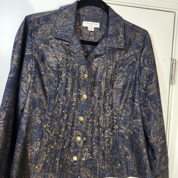 Coldwater Creek Gold Brushed Denim Pintuck Studded Jean Jacket Size 10P - Picture 5 of 12